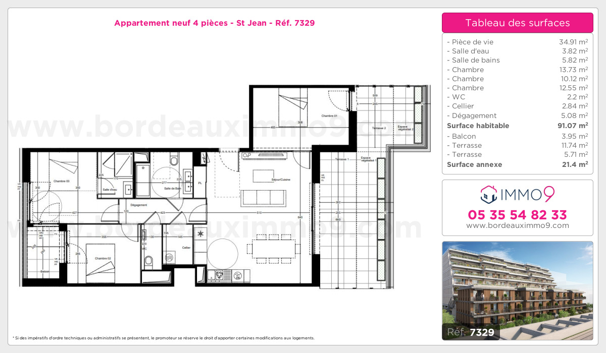 Plan et surfaces, Programme neuf Bordeaux : St Jean Référence n° 7329