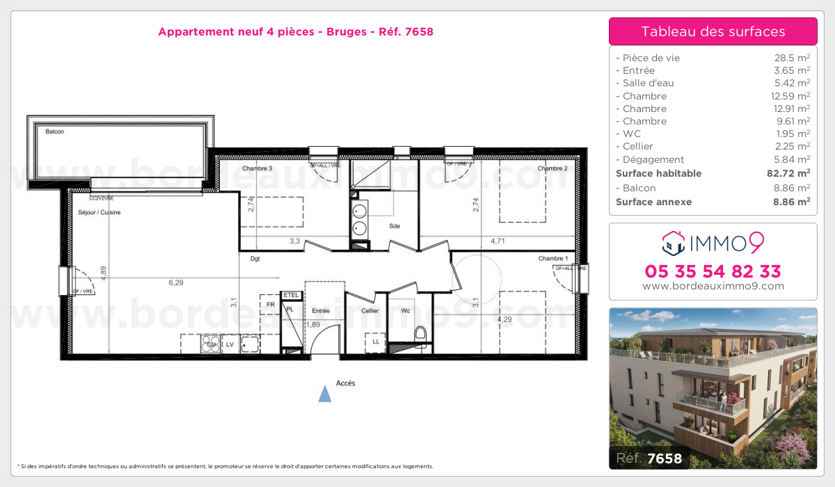 Plan et surfaces, Programme neuf Bruges Référence n° 7658