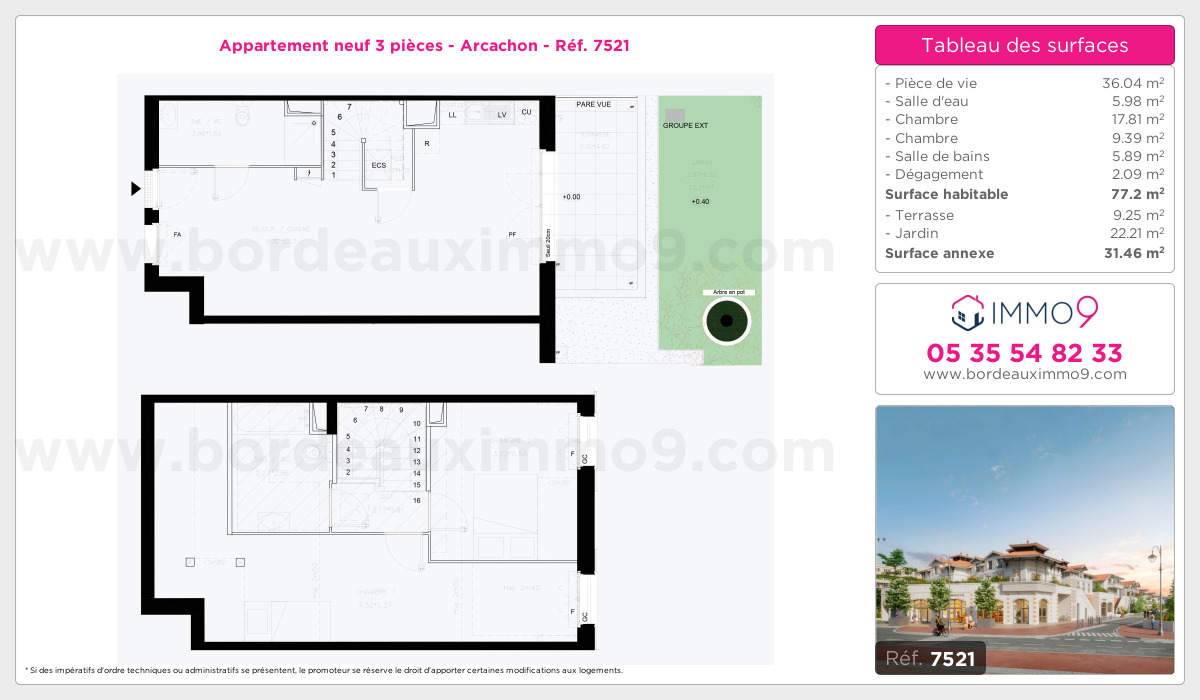 Plan et surfaces, Programme neuf Arcachon Référence n° 7521