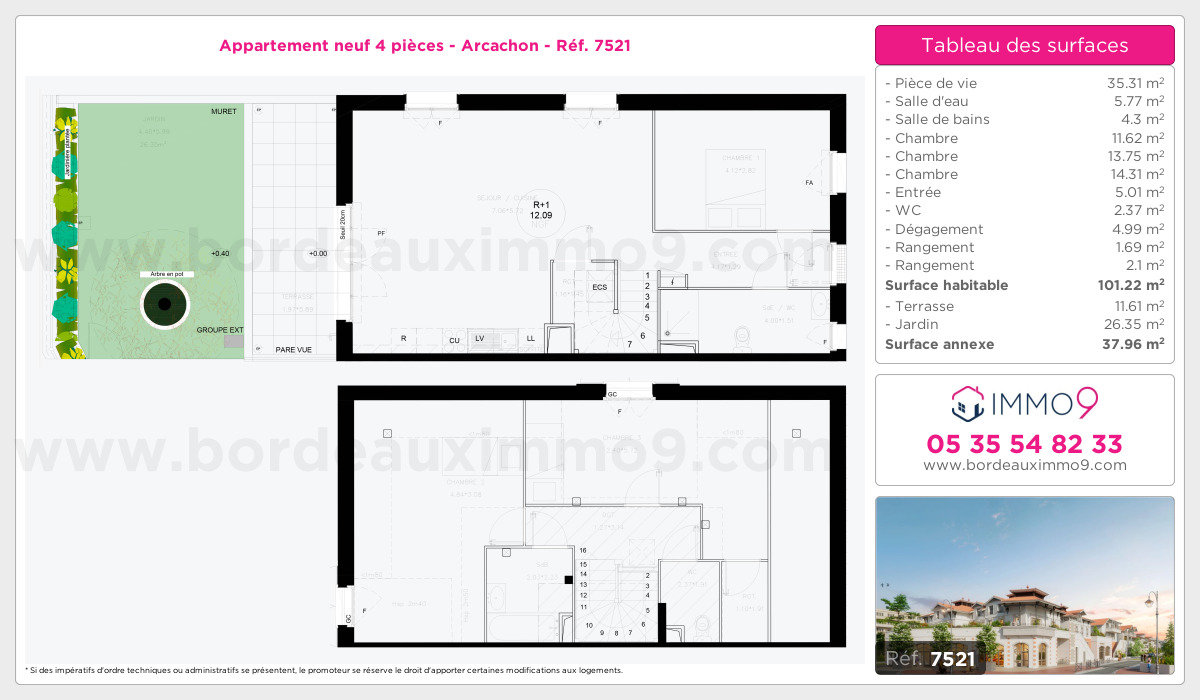 Plan et surfaces, Programme neuf Arcachon Référence n° 7521