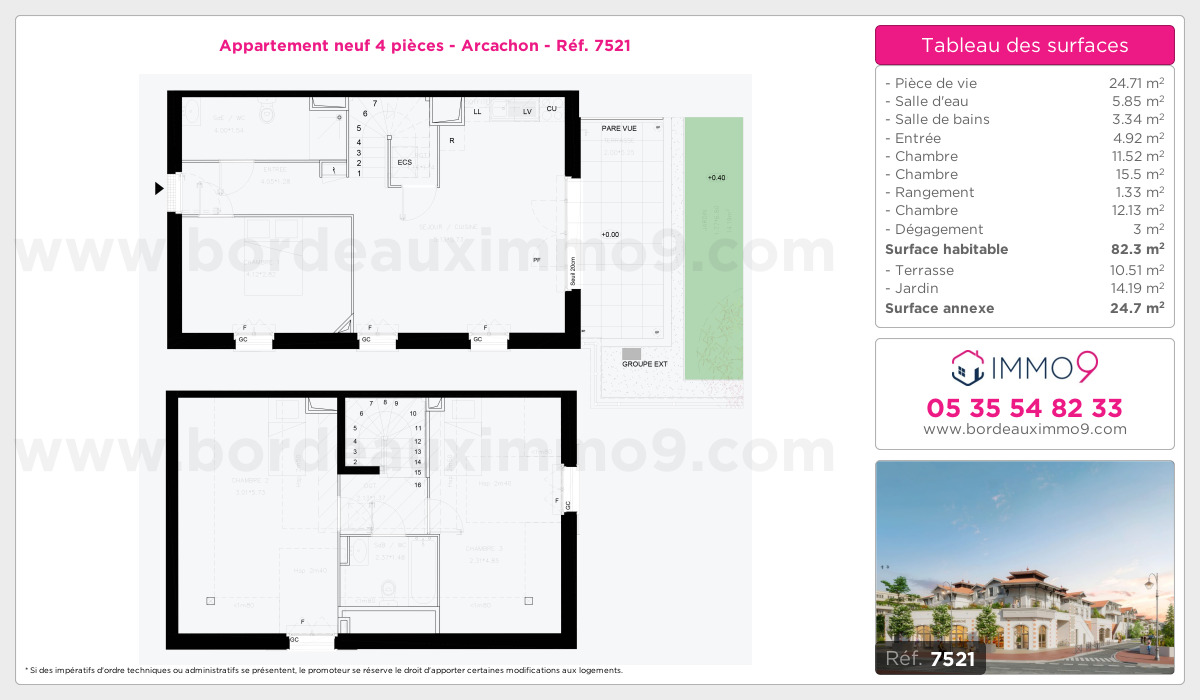 Plan et surfaces, Programme neuf Arcachon Référence n° 7521