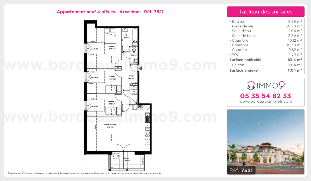Plan et surfaces, Programme neuf Arcachon Référence n° 7521