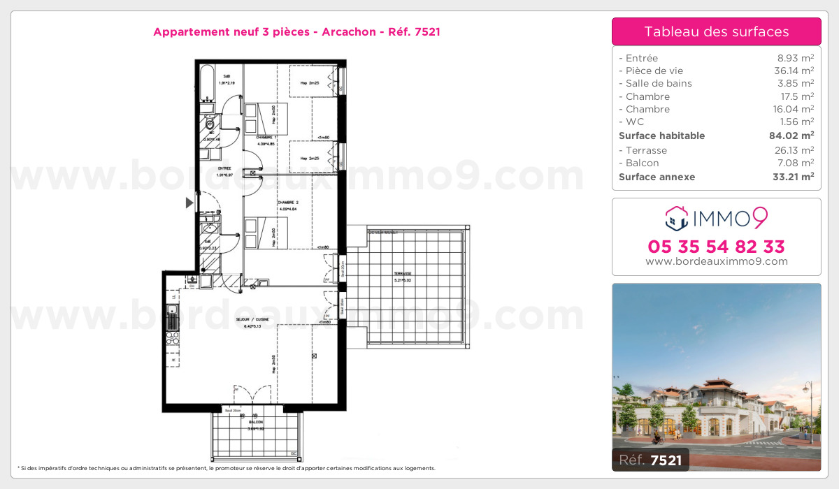 Plan et surfaces, Programme neuf Arcachon Référence n° 7521