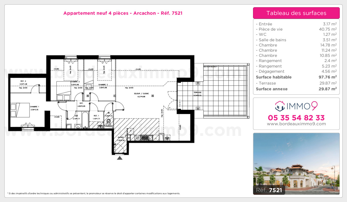 Plan et surfaces, Programme neuf Arcachon Référence n° 7521
