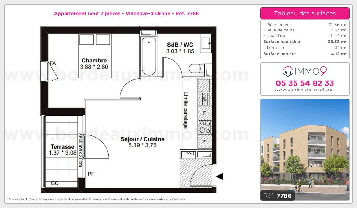 Plan et surfaces, Programme neuf Villenave-d'Ornon Référence n° 7786
