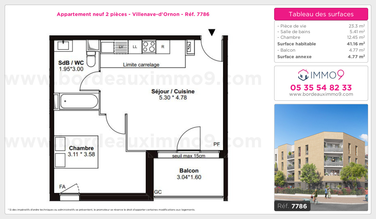 Plan et surfaces, Programme neuf Villenave-d'Ornon Référence n° 7786