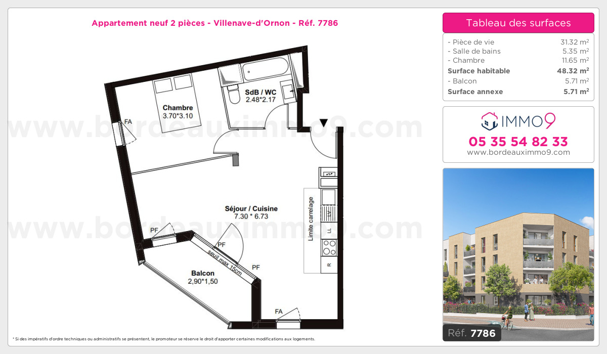 Plan et surfaces, Programme neuf Villenave-d'Ornon Référence n° 7786