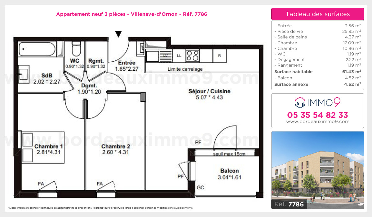 Plan et surfaces, Programme neuf Villenave-d'Ornon Référence n° 7786