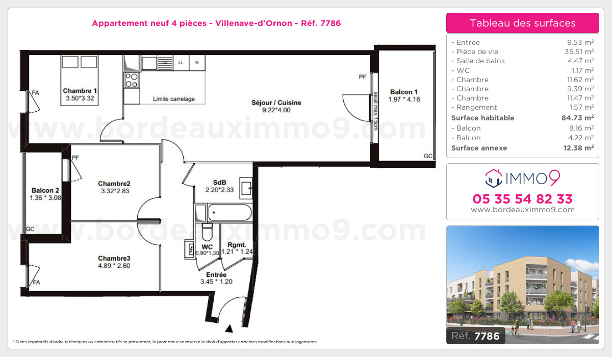 Plan et surfaces, Programme neuf Villenave-d'Ornon Référence n° 7786