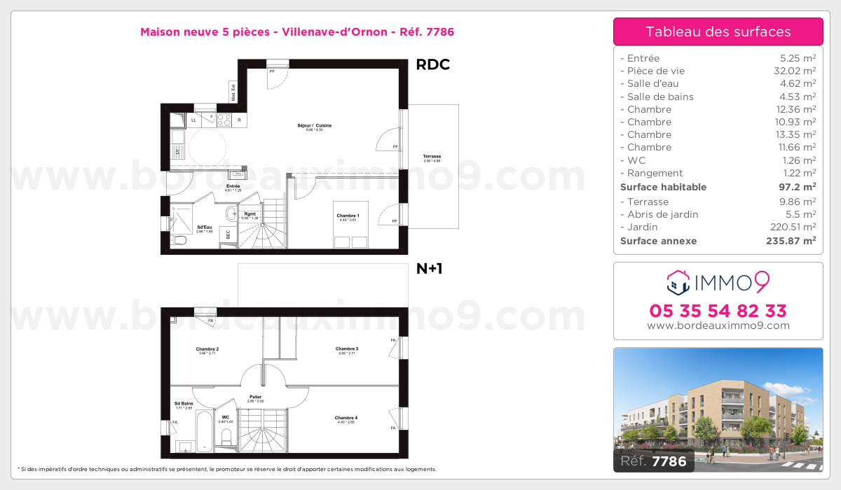 Plan et surfaces, Programme neuf Villenave-d'Ornon Référence n° 7786