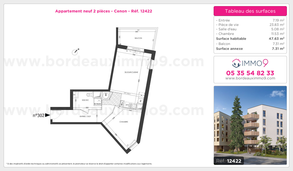 Plan et surfaces, Programme neuf Cenon Référence n° 12422