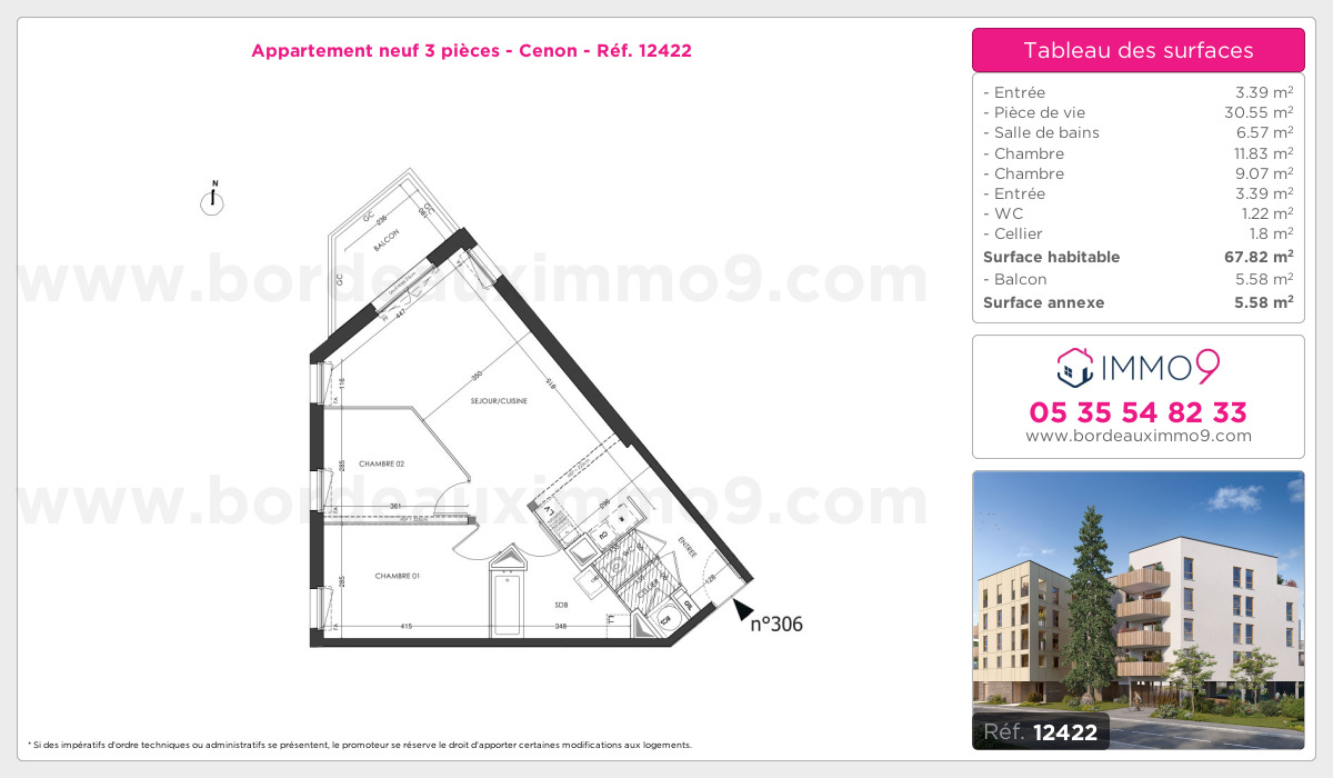Plan et surfaces, Programme neuf Cenon Référence n° 12422