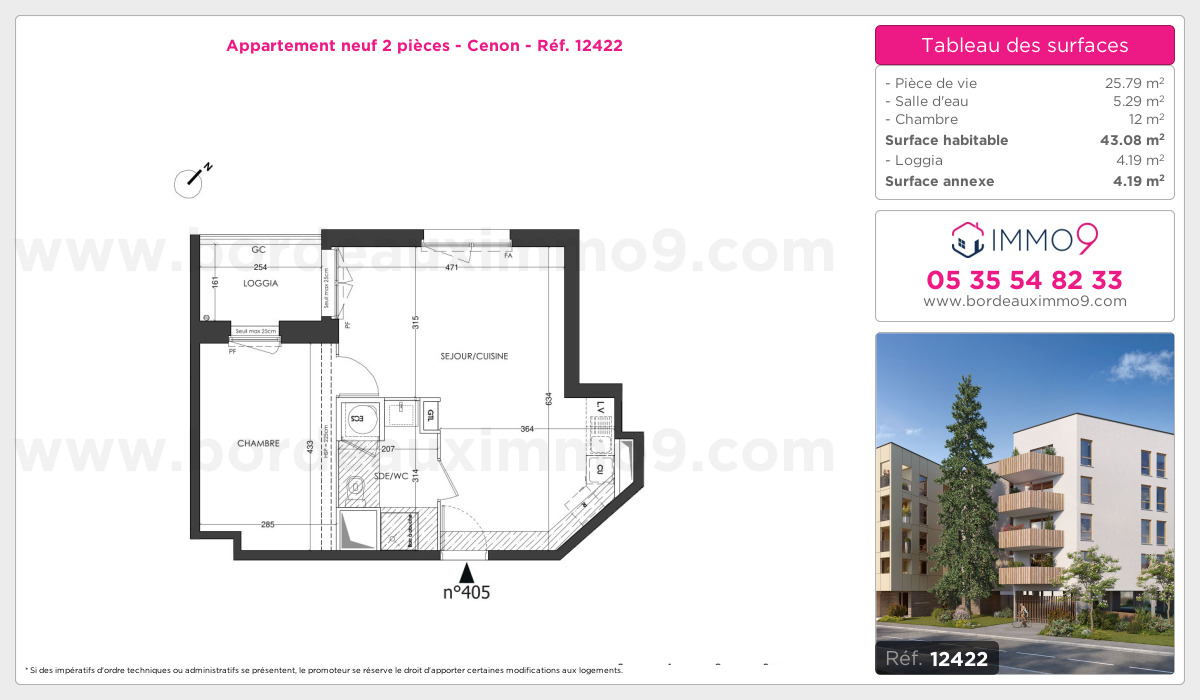 Plan et surfaces, Programme neuf Cenon Référence n° 12422