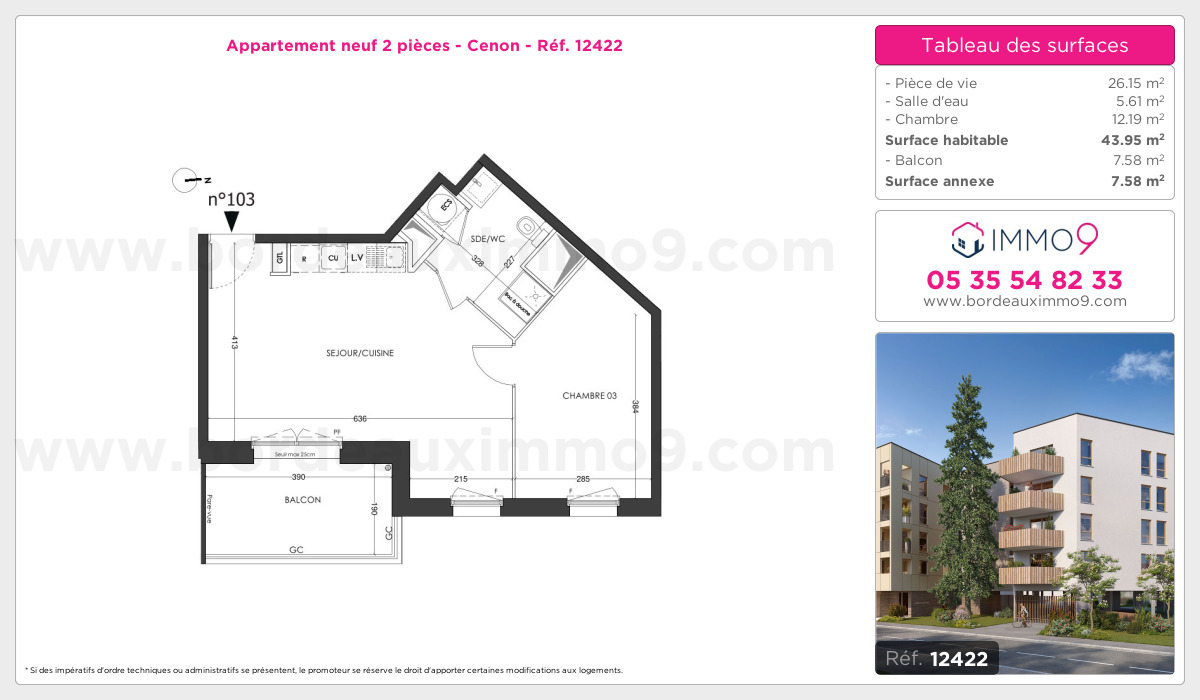 Plan et surfaces, Programme neuf Cenon Référence n° 12422