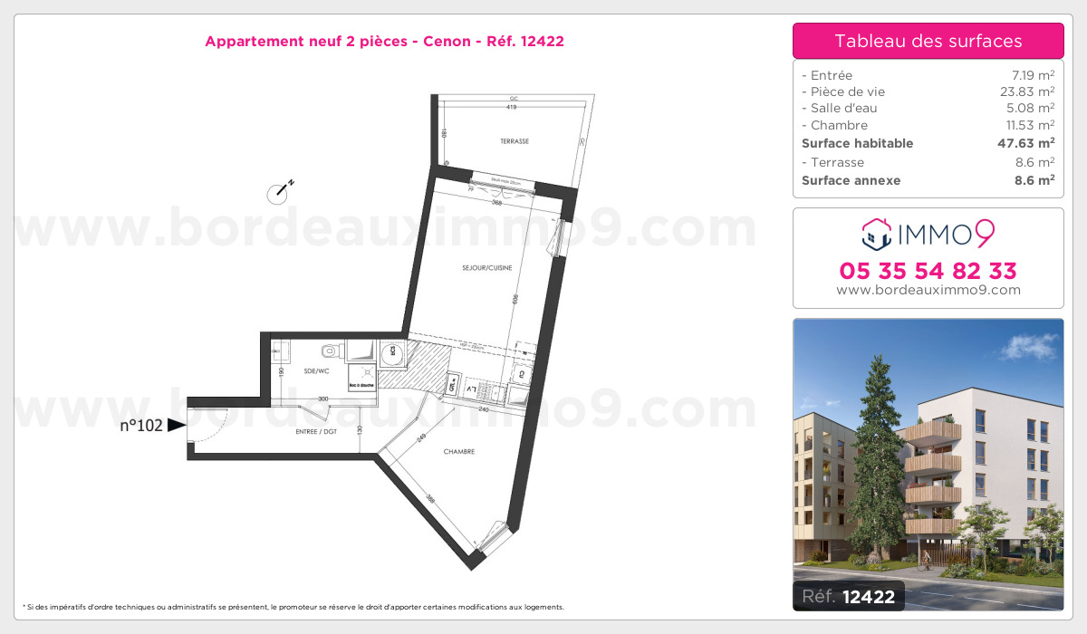 Plan et surfaces, Programme neuf Cenon Référence n° 12422