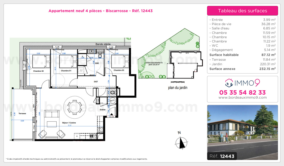 Plan et surfaces, Programme neuf Biscarrosse Référence n° 12443