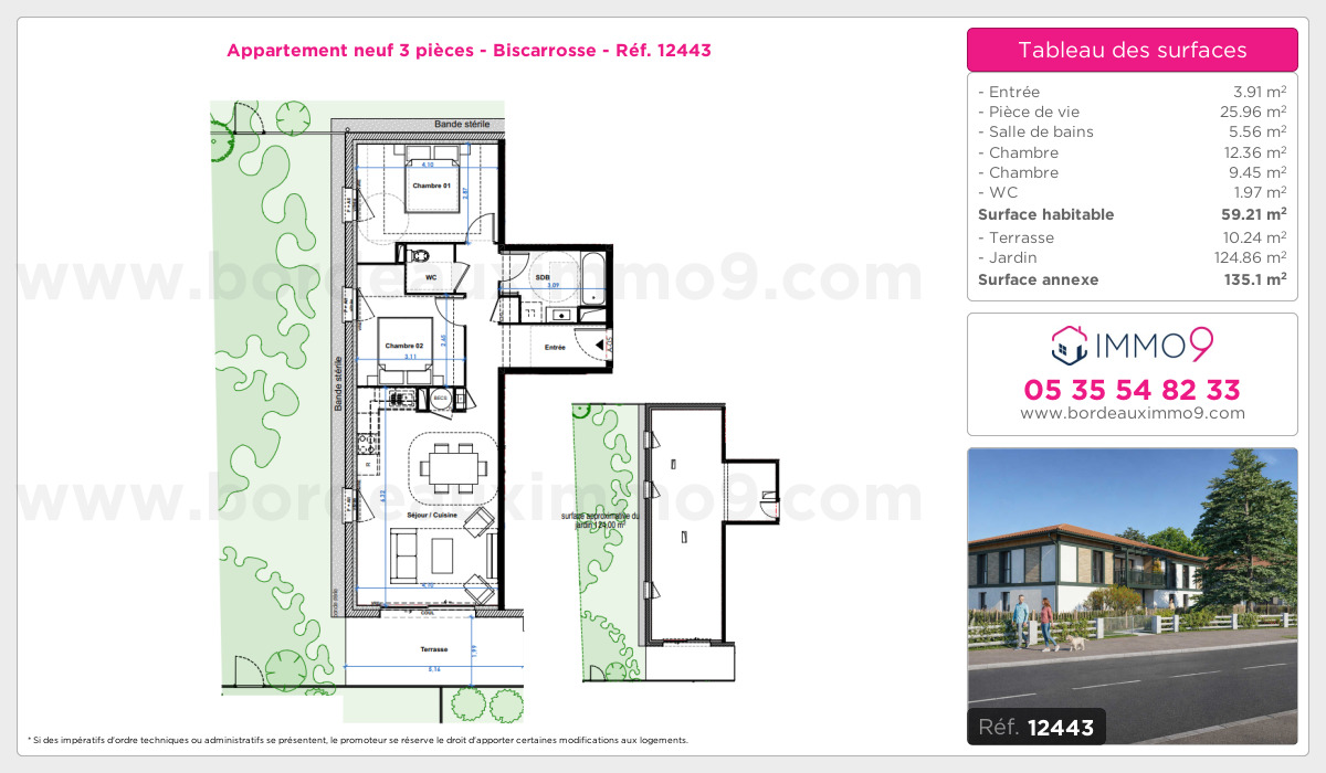 Plan et surfaces, Programme neuf Biscarrosse Référence n° 12443