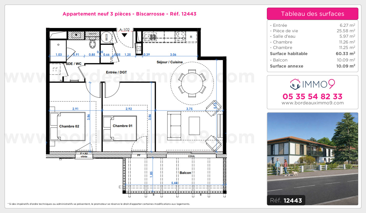 Plan et surfaces, Programme neuf Biscarrosse Référence n° 12443