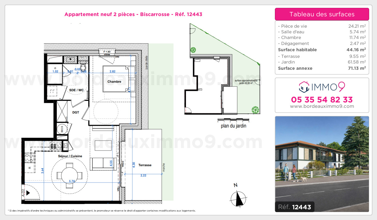 Plan et surfaces, Programme neuf Biscarrosse Référence n° 12443