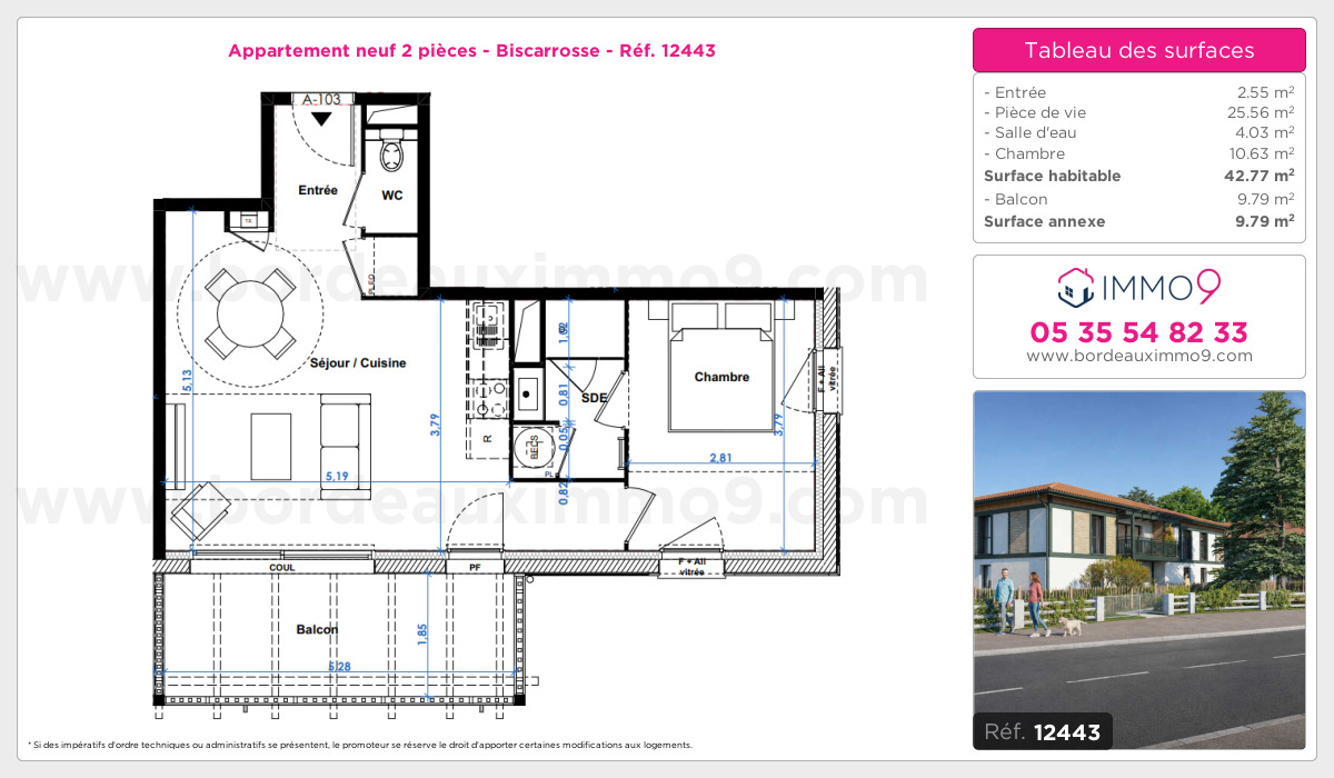 Plan et surfaces, Programme neuf Biscarrosse Référence n° 12443