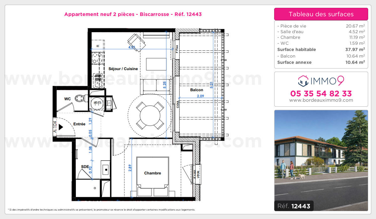 Plan et surfaces, Programme neuf Biscarrosse Référence n° 12443