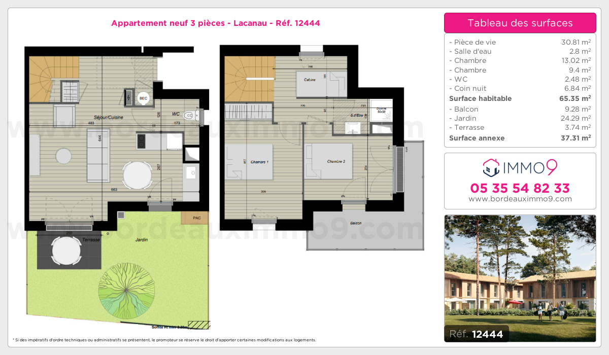 Plan et surfaces, Programme neuf Lacanau Référence n° 12444