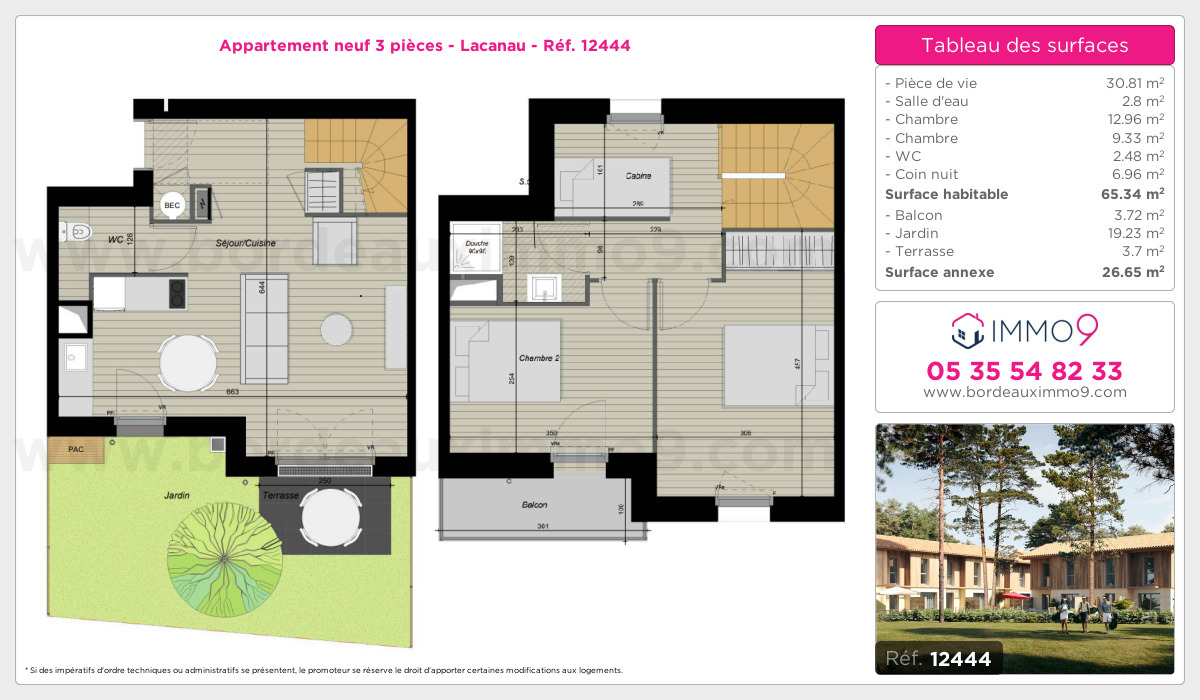 Plan et surfaces, Programme neuf Lacanau Référence n° 12444