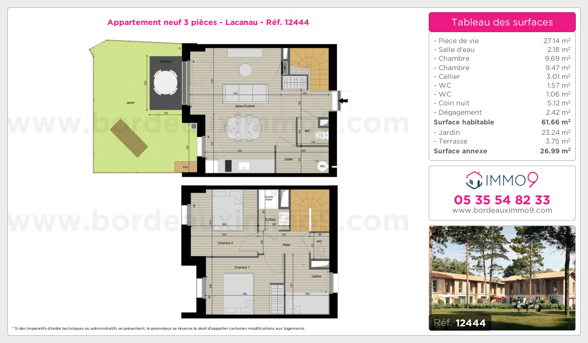 Plan et surfaces, Programme neuf Lacanau Référence n° 12444