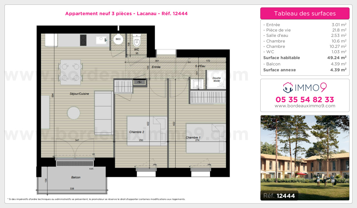 Plan et surfaces, Programme neuf Lacanau Référence n° 12444