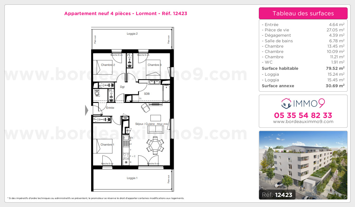 Plan et surfaces, Programme neuf Lormont Référence n° 12423