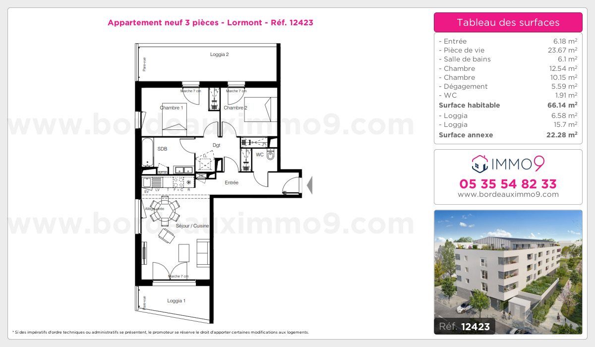 Plan et surfaces, Programme neuf Lormont Référence n° 12423
