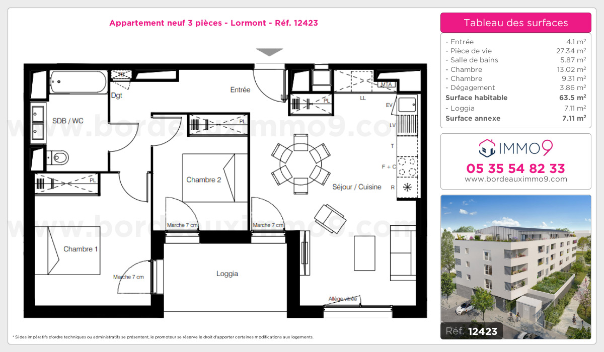 Plan et surfaces, Programme neuf Lormont Référence n° 12423