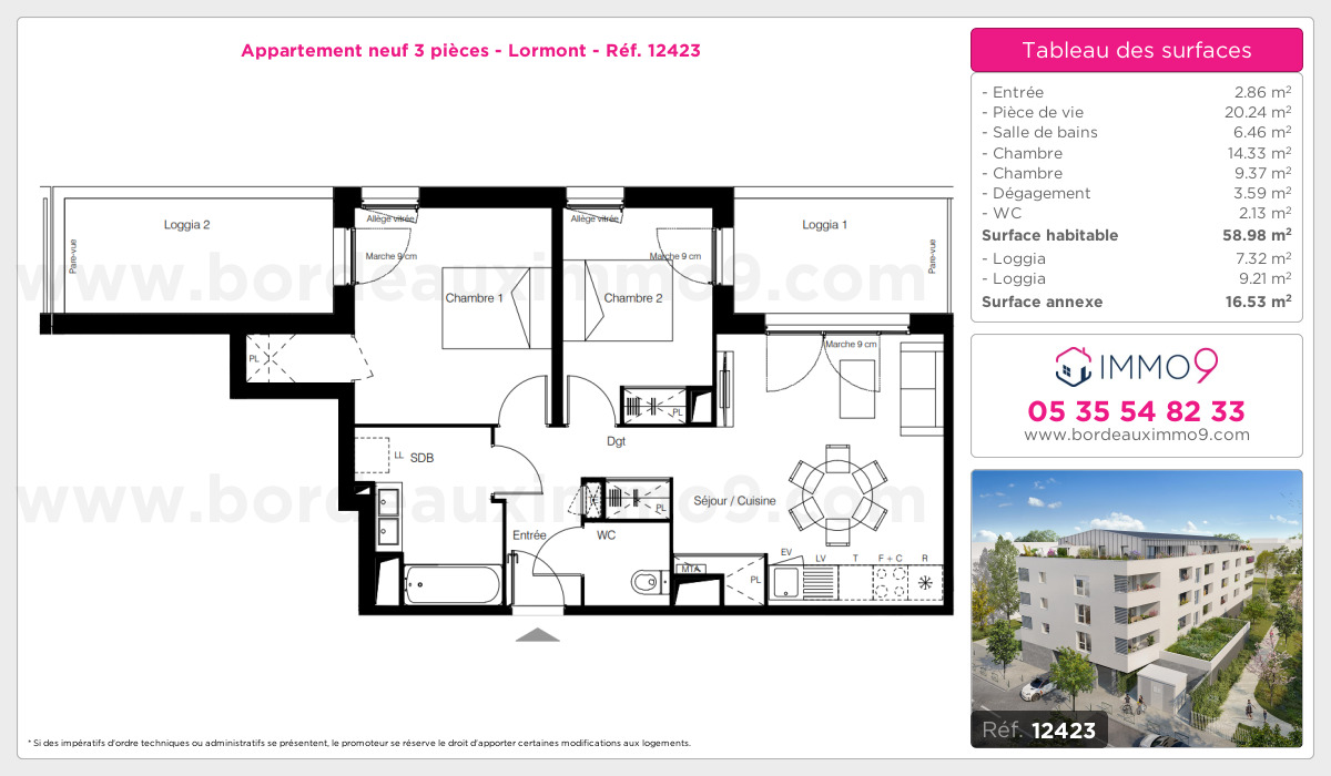 Plan et surfaces, Programme neuf Lormont Référence n° 12423