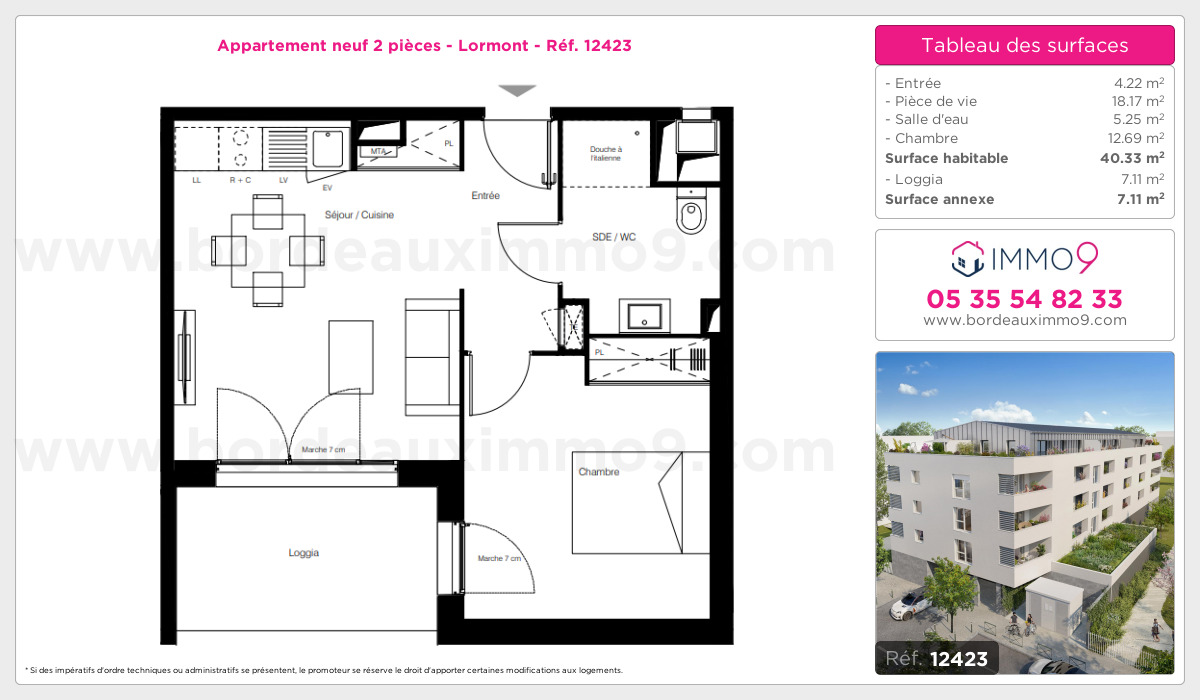 Plan et surfaces, Programme neuf Lormont Référence n° 12423