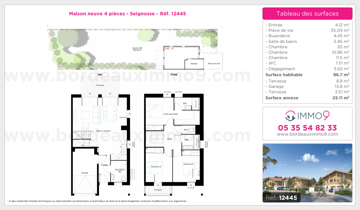 Plan et surfaces, Programme neuf Seignosse Référence n° 12445
