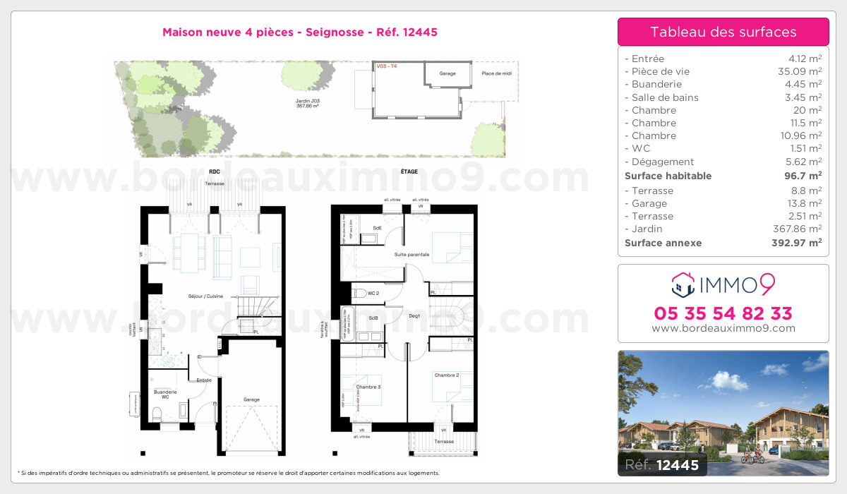 Plan et surfaces, Programme neuf Seignosse Référence n° 12445