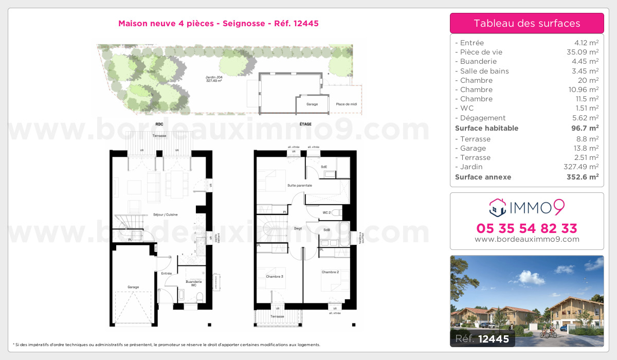 Plan et surfaces, Programme neuf Seignosse Référence n° 12445