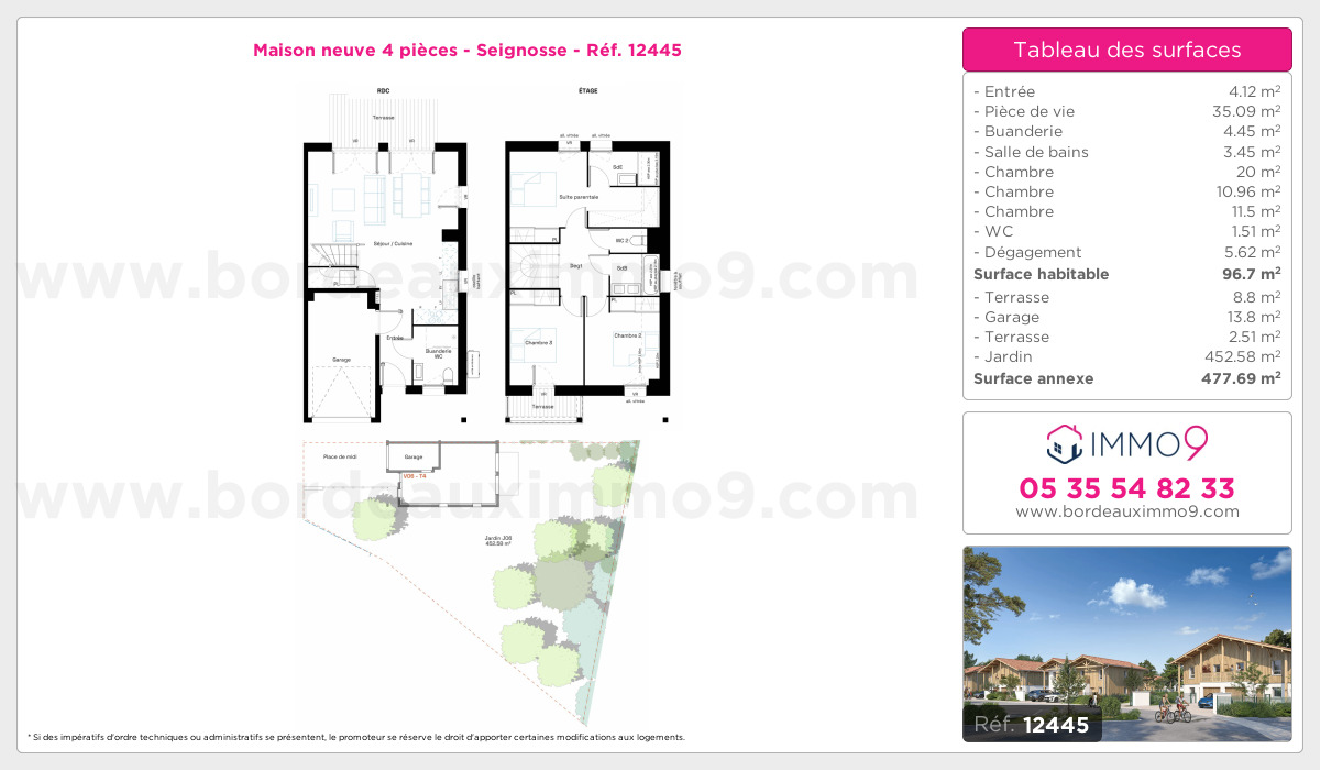 Plan et surfaces, Programme neuf Seignosse Référence n° 12445