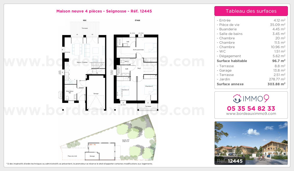 Plan et surfaces, Programme neuf Seignosse Référence n° 12445