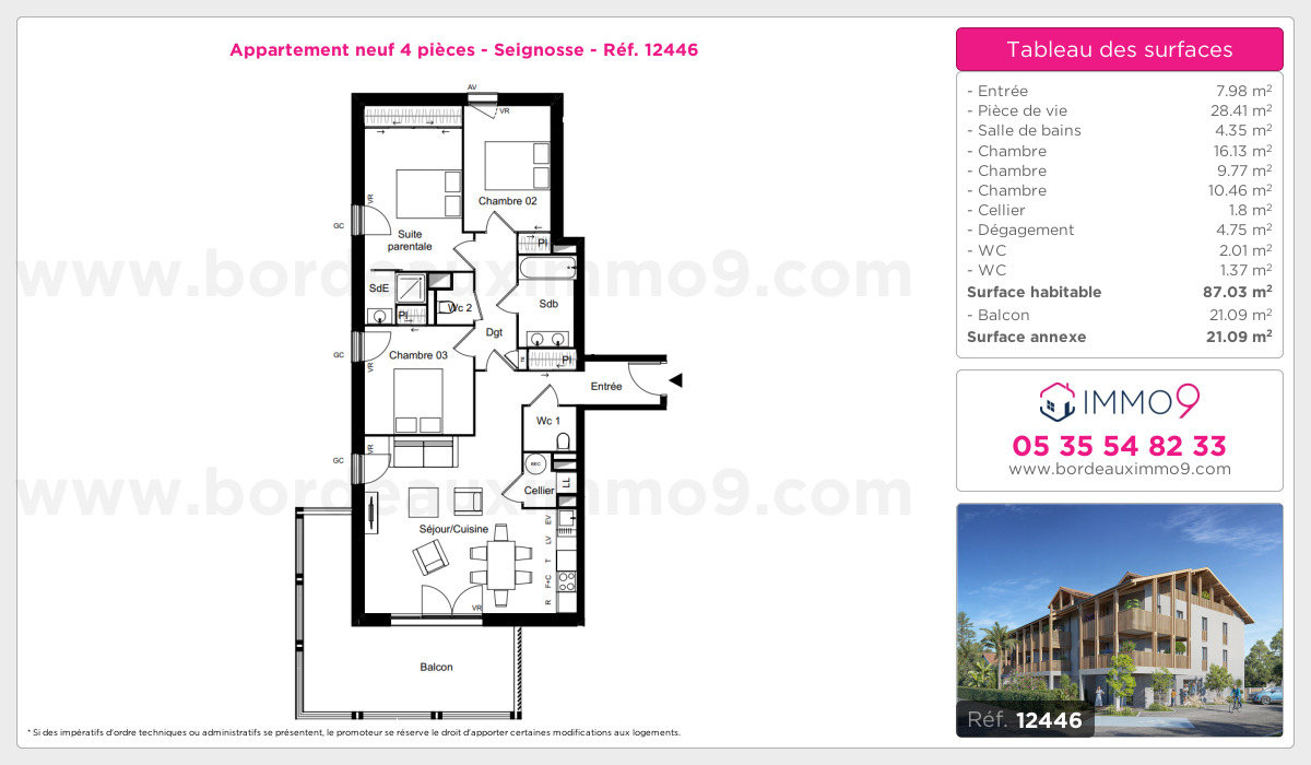 Plan et surfaces, Programme neuf Seignosse Référence n° 12446