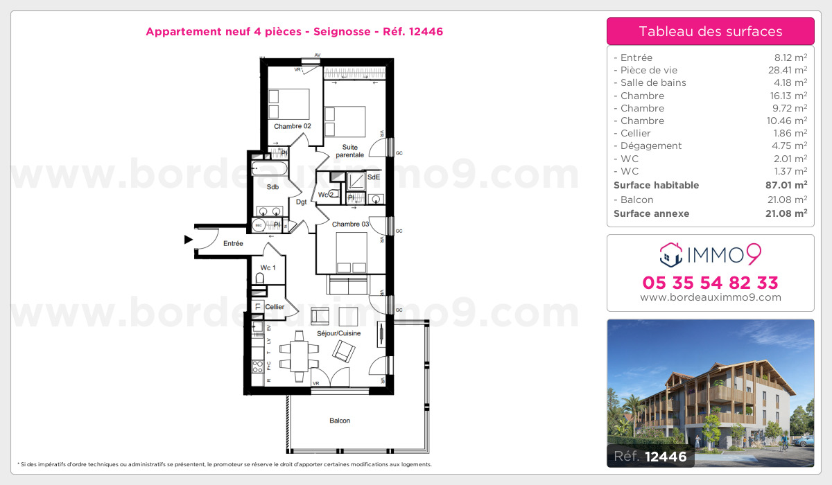 Plan et surfaces, Programme neuf Seignosse Référence n° 12446