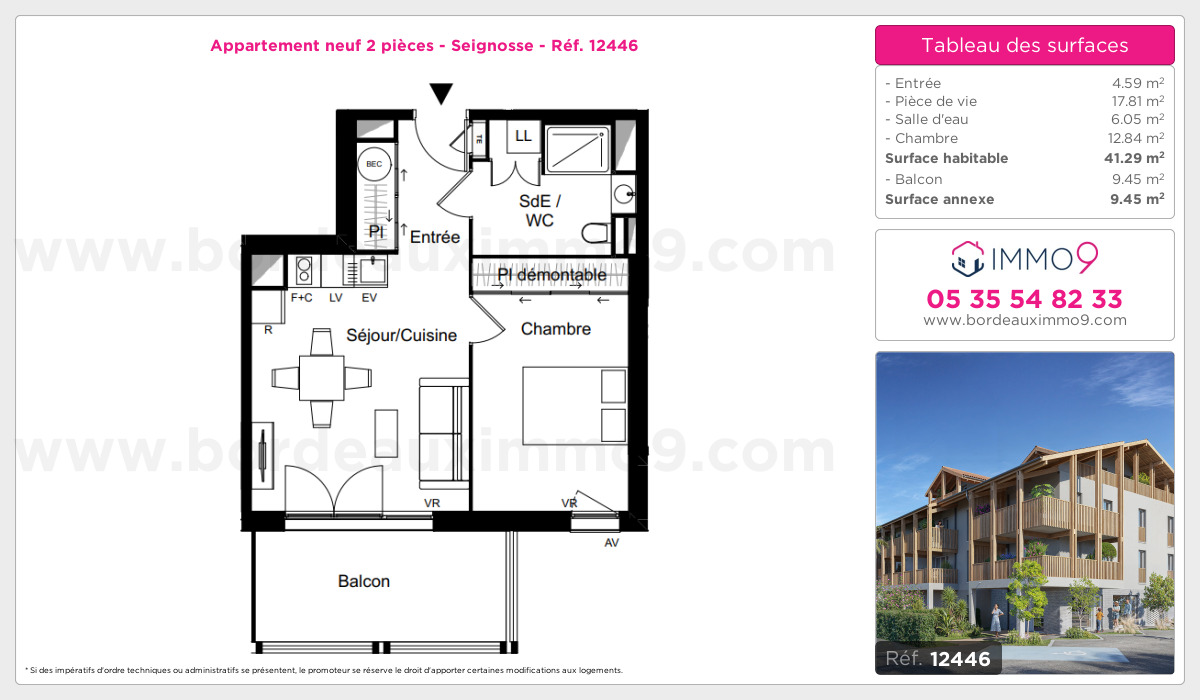 Plan et surfaces, Programme neuf Seignosse Référence n° 12446