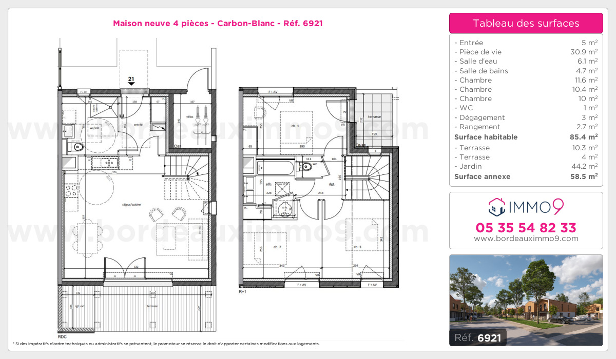 Plan et surfaces, Programme neuf Carbon-Blanc Référence n° 6921