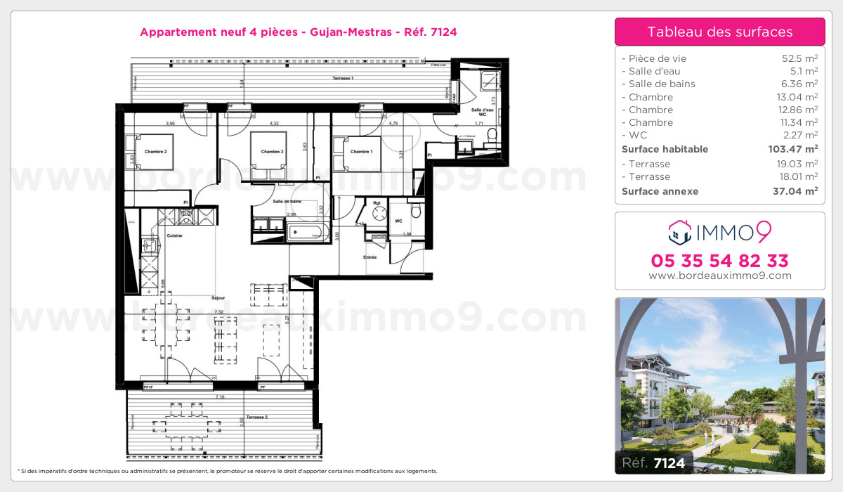 Plan et surfaces, Programme neuf Gujan-Mestras Référence n° 7124