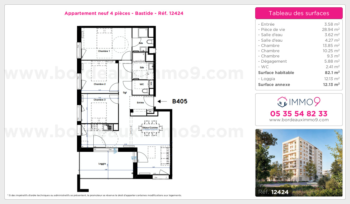 Plan et surfaces, Programme neuf Bordeaux : Bastide Référence n° 12424