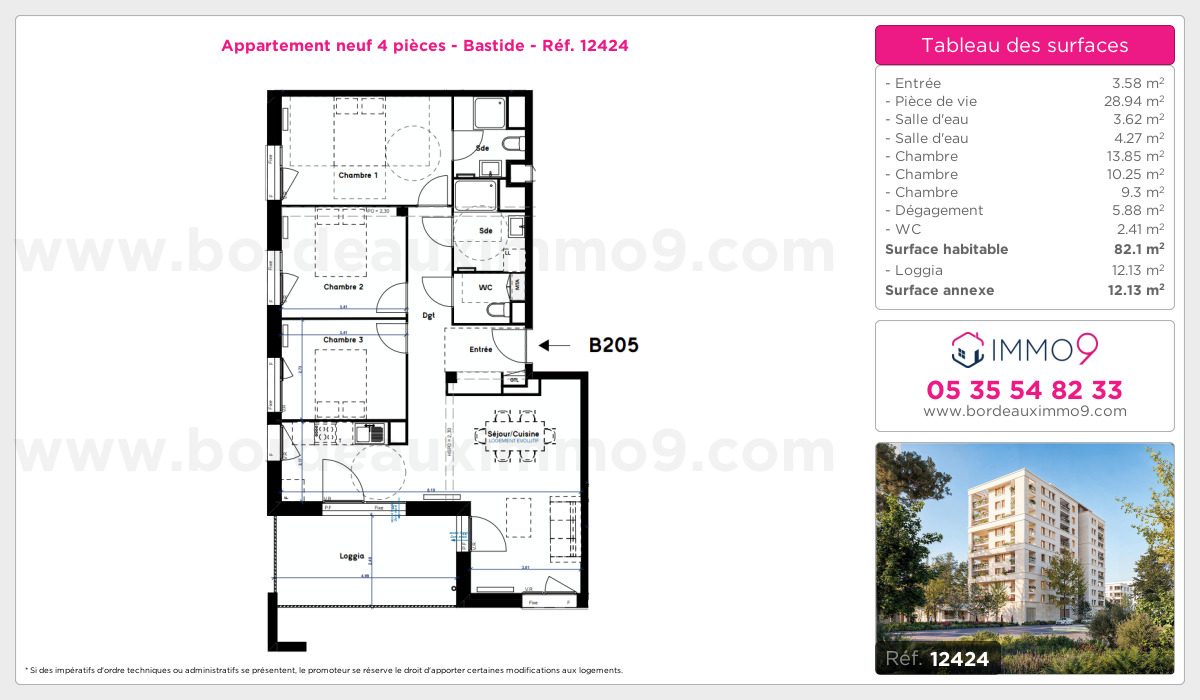 Plan et surfaces, Programme neuf Bordeaux : Bastide Référence n° 12424
