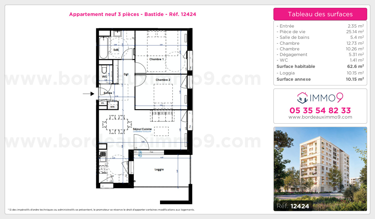 Plan et surfaces, Programme neuf Bordeaux : Bastide Référence n° 12424