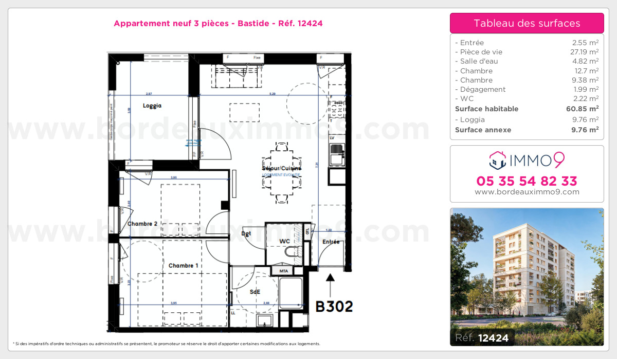 Plan et surfaces, Programme neuf Bordeaux : Bastide Référence n° 12424
