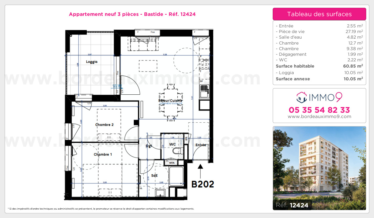 Plan et surfaces, Programme neuf Bordeaux : Bastide Référence n° 12424