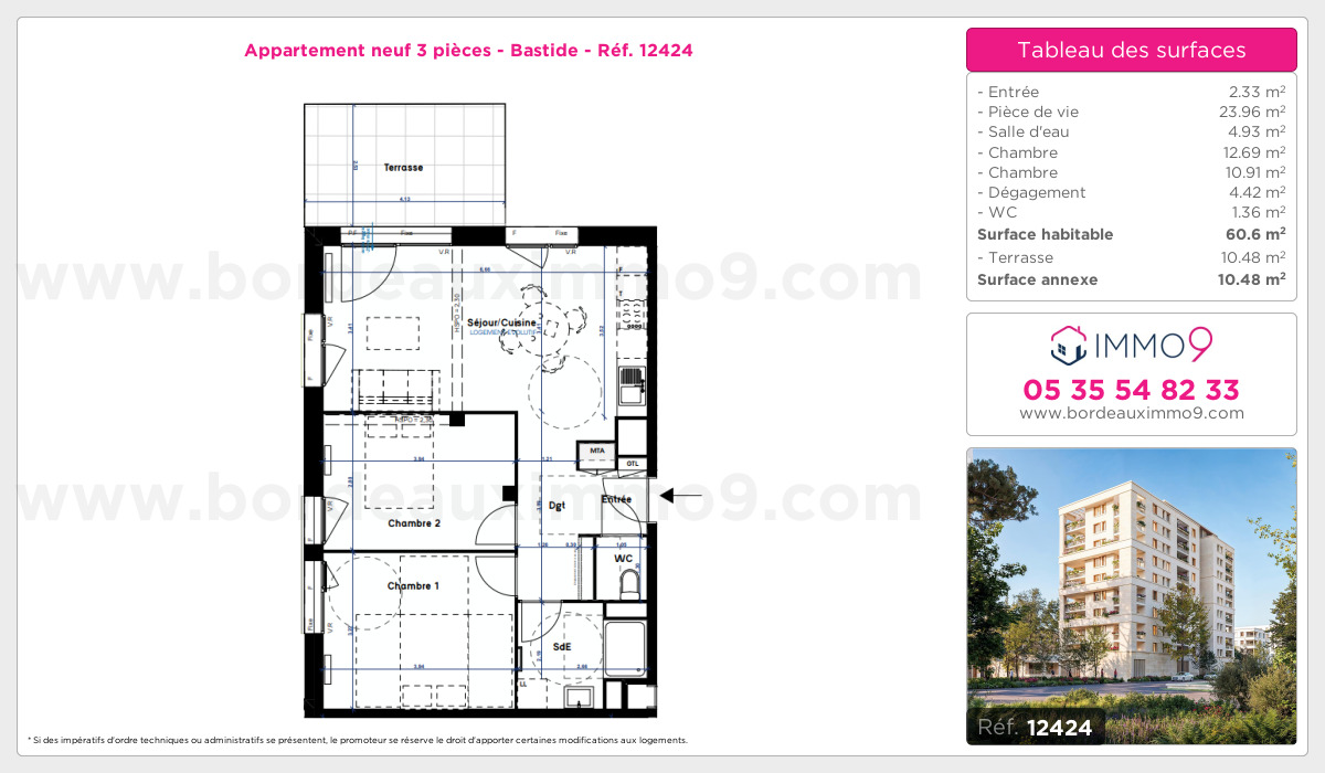 Plan et surfaces, Programme neuf Bordeaux : Bastide Référence n° 12424